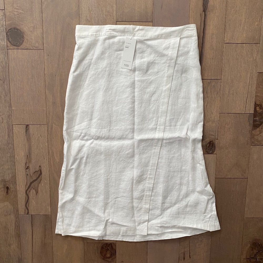 Eileen Fisher White 100% Organic Linen Wrap Calf Length Skirt Nwt Large L